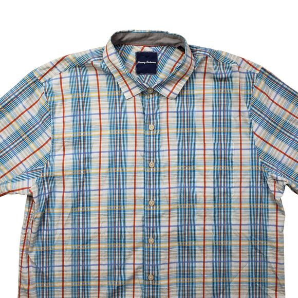 Tommy Bahama Plaid Shirt Mens XL Cotton Silk Short Sleeve Button Up - Picture 2 of 7